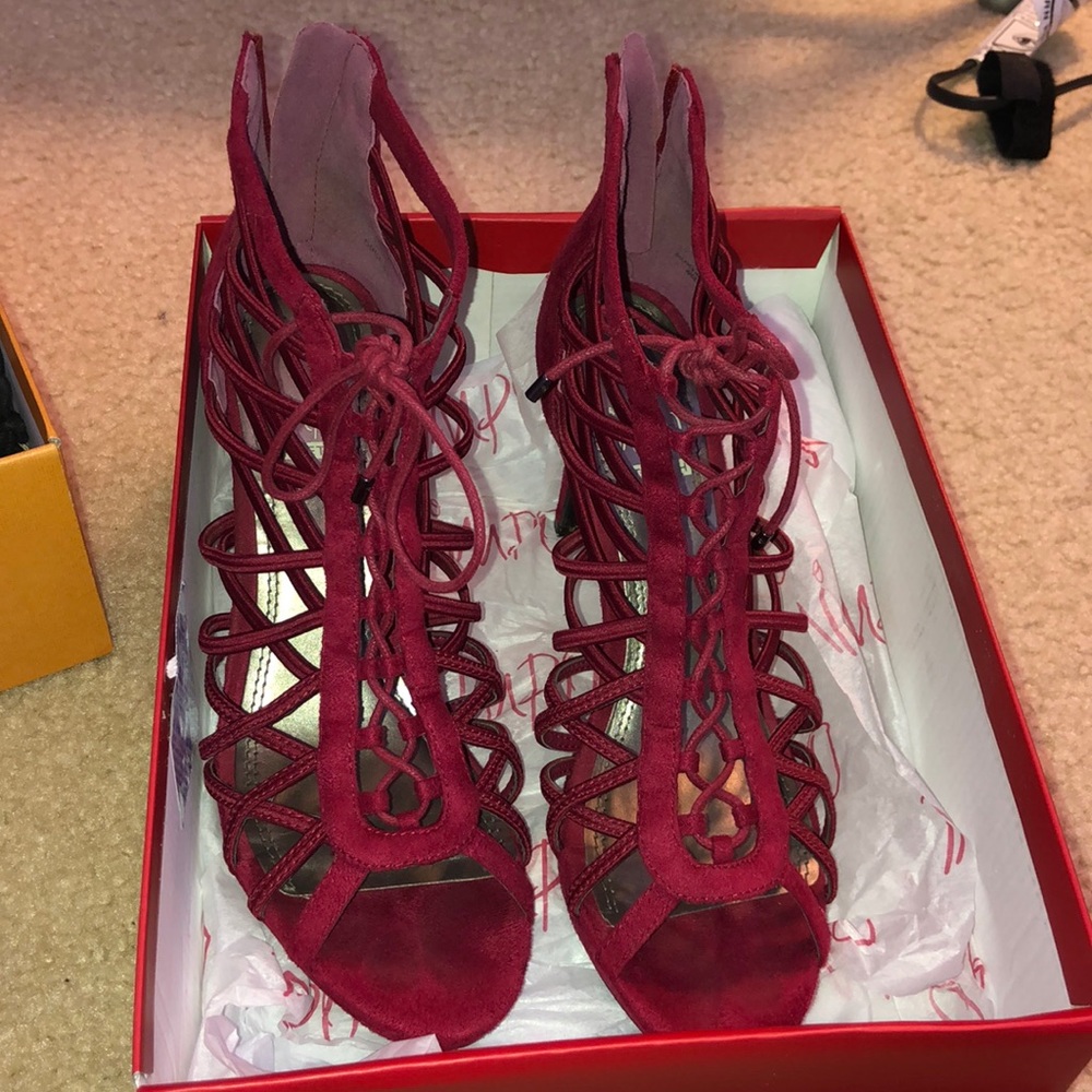 Wine lace up heels